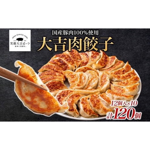 笑顔大吉ポーク 大吉肉餃子 12個入り×10パック 計120個 国産 豚肉 肉餃子 餃子 惣菜 おかず 中華 点心 晩酌 ご飯のお供 手軽 夕食 贈り物 ギフト ご当地 株式会社ヒラノ 千葉県 成田市