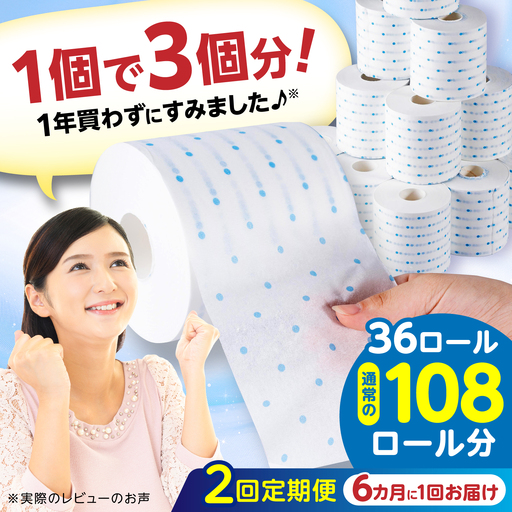【2回定期便・6カ月に1回発送】 【2ケース】3倍長持ち トイレットペーパー サンハニー (水玉ブルー柄) 【機能素材株式会社】[ATAA021]