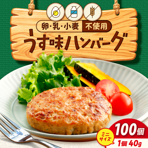 卵・乳・小麦不使用！うす味ハンバーグ 40g×100個（1袋25個入×4袋）[AFCQ001]