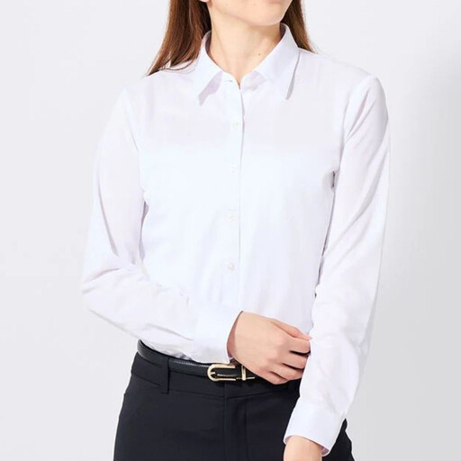 ［P.S.FA］i-shirt（アイシャツ）レディース 長袖 ダイヤ柄 レギュラー ホワイト 7号（首回り37.5cm／裄丈71cm）