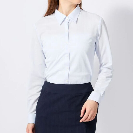 ［P.S.FA］i-shirt（アイシャツ）レディース 長袖 ダイヤ柄 レギュラー サックス 7号（首回り37.5cm／裄丈71cm）