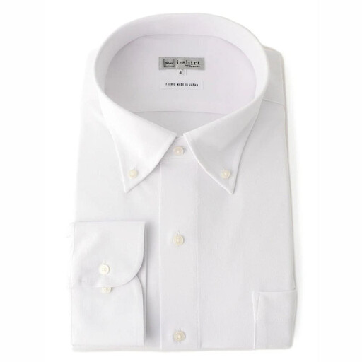 ［大きいサイズ店 フォーエル］i-shirt（アイシャツ）メンズ 長袖 白無地 ボタンダウン 3Lサイズ（首回り46cm／裄丈88cm）