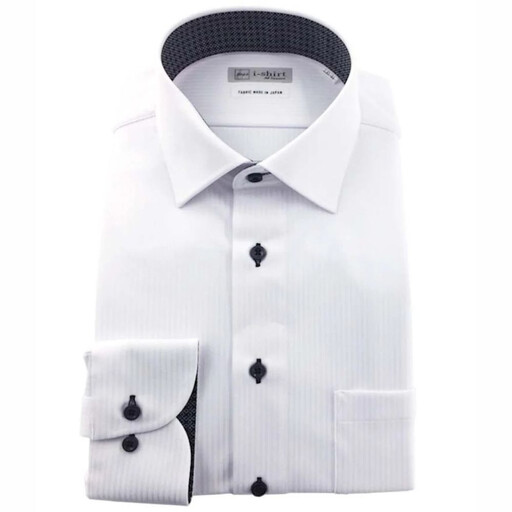 ［P.S.FA］i-shirt（アイシャツ）メンズ 長袖 シャドーストライプ セミワイド ホワイト Mサイズ（首回り39cm／裄丈82cm）