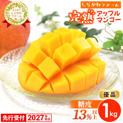 [先行受付][2027年発送]しらかわファームのアップルマンゴー 優品 約1kg (2〜3玉)- 糖度13%以上 先行予約 沖縄 産地直送 南国フルーツ 旬の味覚 旬のフルーツ 贈り物 ギフト 沖縄県 八重瀬町