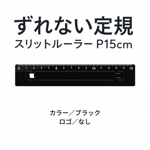 ずれない定規 スリットルーラーP15cm ブラック 定規 文房具