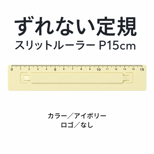 ずれない定規 スリットルーラーP15cm アイボリー 定規 文房具