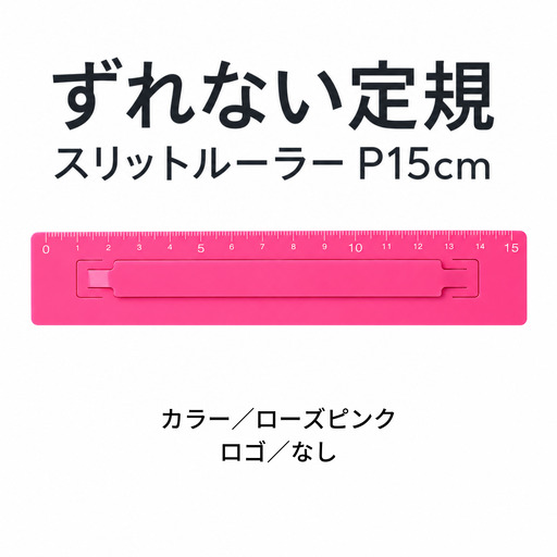ずれない定規 スリットルーラーP15cm ローズピンク 定規 文房具
