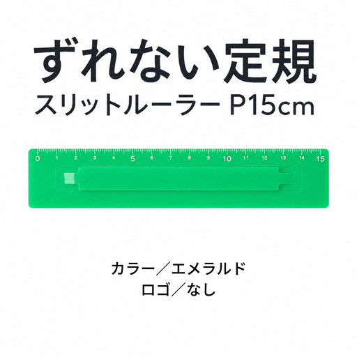 ずれない定規 スリットルーラーP15cm エメラルド 定規 文房具