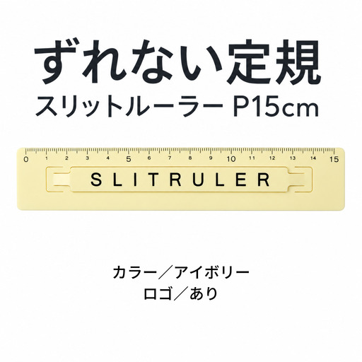 ずれない定規 スリットルーラーP15cm ロゴ有アイボリー 定規 文房具
