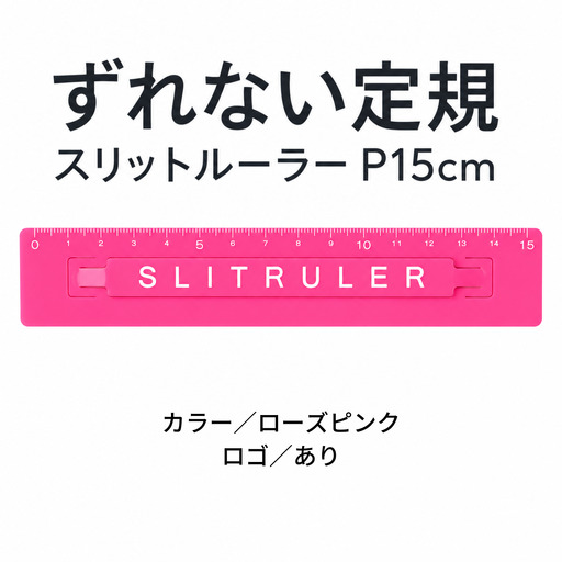 ずれない定規 スリットルーラーP15cm ロゴ有ローズピンク 定規 文房具
