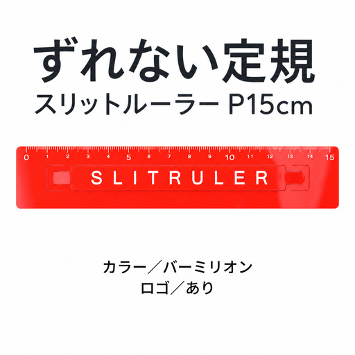 ずれない定規 スリットルーラーP15cm ロゴ有バーミリオン 定規 文房具