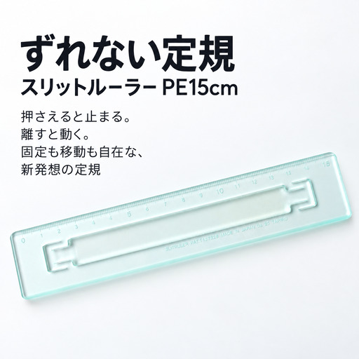 ずれない定規 スリットルーラーPE15cm 透明 定規 文房具