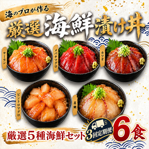 【定期便3回】タカシン水産の海鮮漬け丼(5種)80g×6パック入 酒の肴に海鮮丼に茶漬けに飯ともに