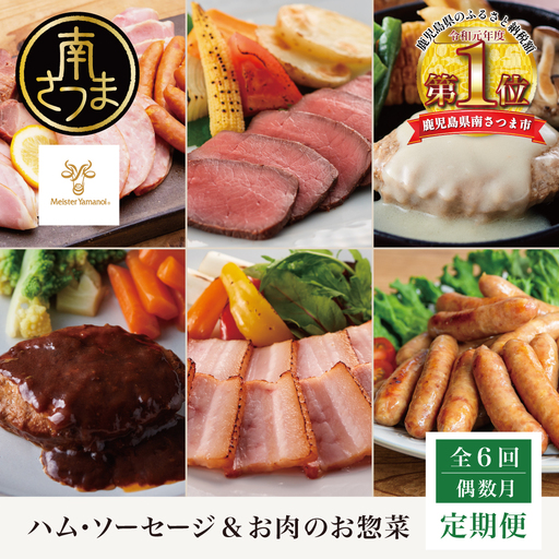 [定期便 全6回/偶数月発送]ハム・ソーセージ&お肉のお惣菜 定期便 ハンバーグ 焼豚 セット [マイスター山野井]