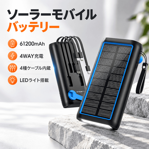 HP8-Aソーラーモバイルバッテリー　ブルー