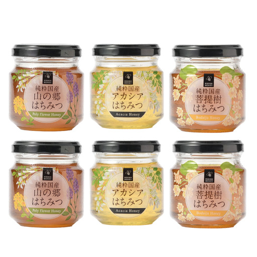 国産はちみつ 約120g × 3本入り 2セット 計約720g （ 山の郷 ・ アカシア ・ 菩提樹 各2本 ） はちみつ ハニー 日本産 ミネラル ビタミン 健康 栄養 加工品 洋菓子 和菓子 料理 常温 詰め合わせ 食べ比べ セット