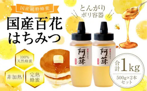国産 百花はちみつ 合計1kg (500g×2本)[2026年11月発送]とんがりポリ容器 ハチミツ 熊本県産