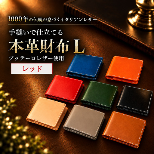 レッド 本革 二つ折り財布|財布 赤色