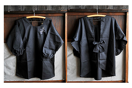 手刺繍 かっぽう着 黒 先着7枚限定 M29S08