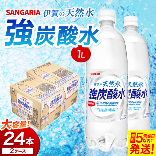 炭酸 サンガリア 伊賀の天然水 強炭酸水2ケース (1L×24本) [igge0002]