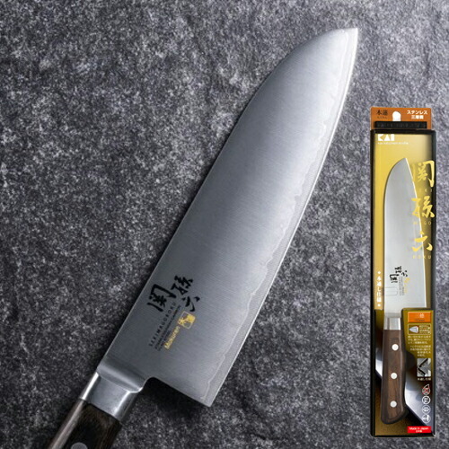＜湿式砥石を使用した本格刃付＞ ◇貝印 関孫六 木蓮 三徳 165mm （本通し・一体口金・ステンレス三層鋼）