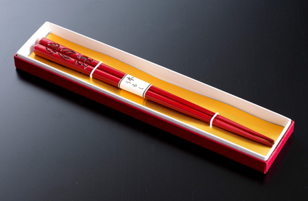 A4078 村上木彫堆朱  箸  （松竹梅）21cm