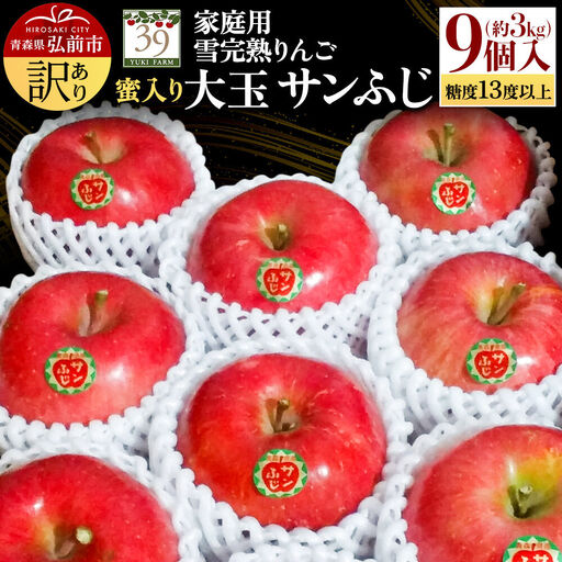 りんご サンふじ[訳あり]約3kg(9個)大玉 蜜入り 家庭用 先行受付