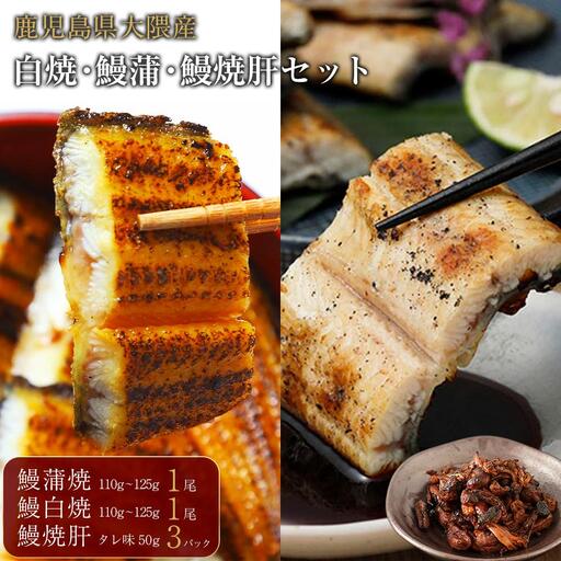 鹿児島県大隅産 千歳鰻の 鰻白焼 ・ 鰻蒲 ・ 鰻焼肝 セット|うなぎ うなぎ