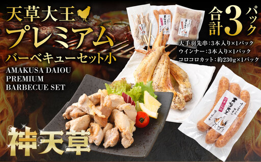 天草大王プレミアムバーベキューセット(小) 計3パック 天草大王 焼鳥 手羽先 串 ウインナー コロコロカット