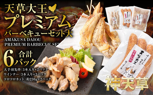 天草大王プレミアムバーべキューセット(大) 計6パック 天草大王 焼鳥 手羽先 串 ウインナー コロコロカット
