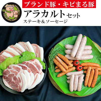 【ブランド豚・キビまる豚】ステーキ＆ソーセージ　アラカルトセット - 豚肉 小分け 豚ロース ステーキ 肩ロース とんかつ ソーセージ 4種 詰め合わせ セット 総重量約2.27kg 人気 沖縄 ブランド豚 沖縄県 八重瀬町