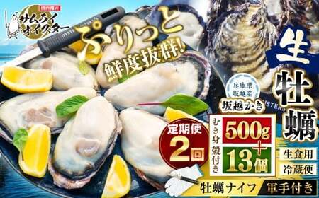 【2回定期便】 定期便 坂越かき むき身 約500g×1パック、殻付き 13個（牡蠣ナイフ・軍手付き） 牡蠣 カキ 海鮮 貝 【2027年1月上旬-2027年3月下旬発送予定】