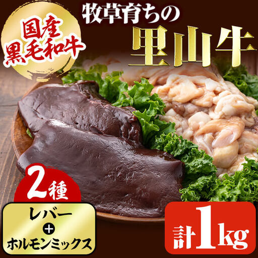 国産黒毛和牛 牧草育ちの里山牛 レバー・ホルモンミックス計1kg 黒毛和牛 和牛 肉 牛肉 国産 レバー ホルモン レバニラ もつ 焼肉 a5-278