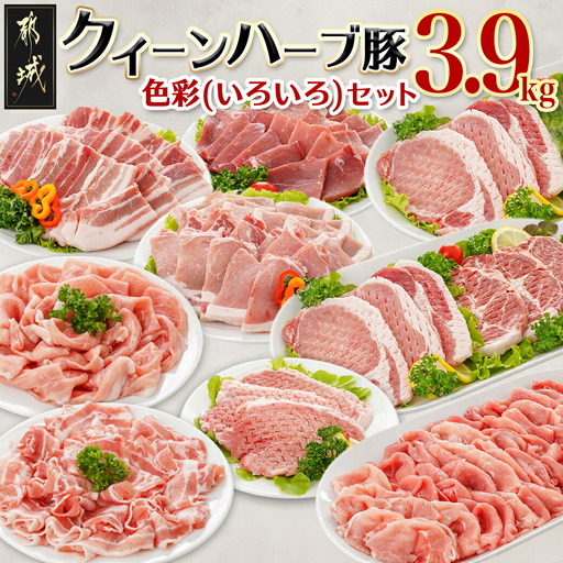 「クイーンハーブ豚」色彩(いろいろ)3.9kgセット〔AE-29-009〕_(都城市) 豚肉を堪能 小分け 一人暮らし カット×部位が8種類楽しめる 食べ比べ しゃぶしゃぶ/焼肉/とんかつ用 ロース肉/ウデ肉/バラ肉 合計13P