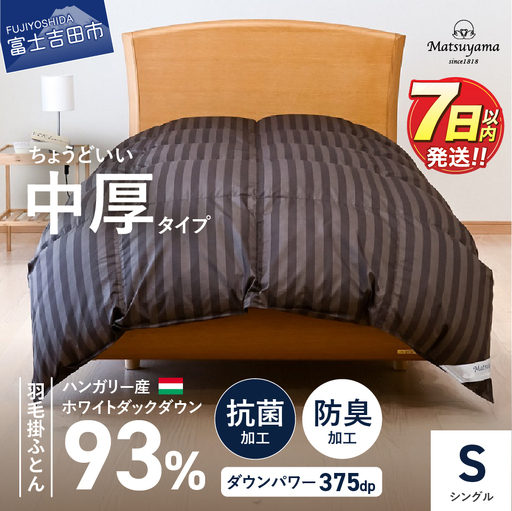 羽毛布団 [ダニ忌避率95.9%]ちょうどいい中厚タイプの羽毛布団 ディープブラウン(シングル)[ホテル仕様] 合い掛け布団