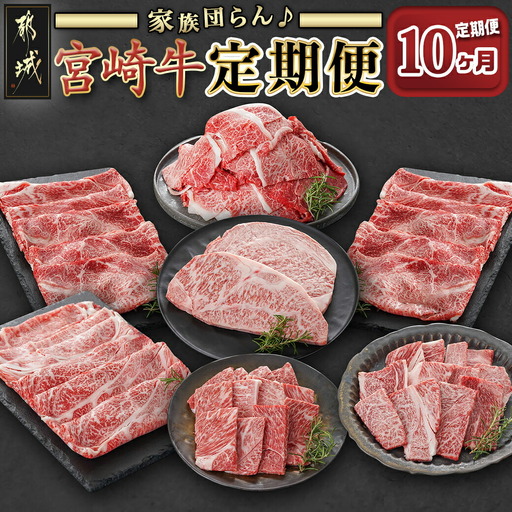 家族団らん♪宮崎牛定期便(10ヶ月)〔65-021-T10〕_(都城市) 宮崎牛 すきしゃぶ 切り落とし ロースステーキ 焼肉 10ヶ月連続お届け 国産黒毛和牛 ブランド牛