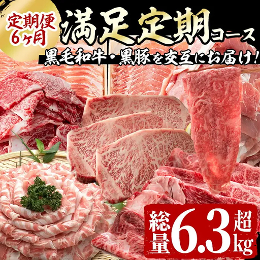 [定期便全6回]黒毛和牛・黒豚を交互にお届け![志布志牛・豚 満足定期コース]計6.3kg超!定期便 牛肉 豚肉 サーロイン スライス 切り落とし 黒豚 ロース 豚ロース 豚バラ しゃぶしゃぶ すき焼き 焼肉 国産 t