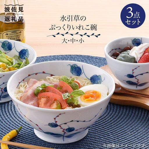 【波佐見焼】使いやすい水引草のぷっくり いれこ碗 茶碗 どんぶり 3点セット 食器 皿 【松幸陶芸】 [HB16] 波佐見焼