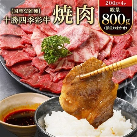 十勝四季彩牛焼肉(部位おまかせ)総量800g(200g×4P)【国産交雑種】_肉 焼肉 牛肉 やきにく ヤキニク バーベキュー  肉  牛肉 _【配送不可地域：離島】【1211792】
