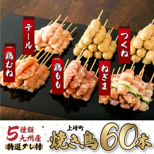 絶品!九州産焼鳥 5種盛合せ 60本(タレ付き) 焼鳥
