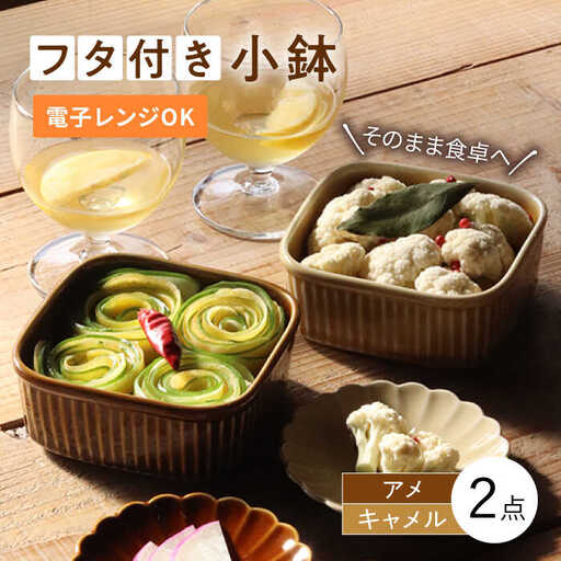【波佐見焼】便利な蓋つき容器 2個セット（キャメル・アメ） 小鉢 小皿 食器 【和山】 [WB78]  波佐見焼