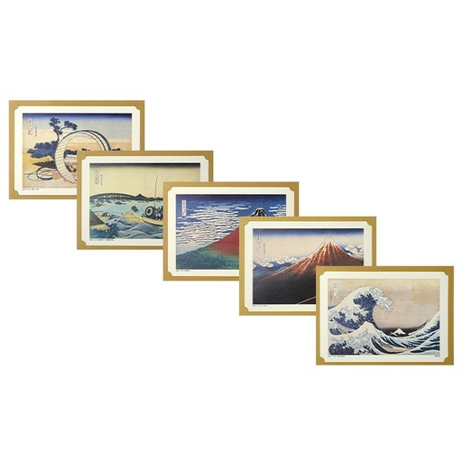 絵画セット 葛飾北斎 富嶽三十六景 印刷画 額縁付 絵画セット【5点 額縁1枚付】