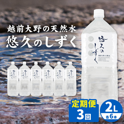 [3ヶ月連続お届け]越前大野の天然水 悠久のしずく PET2L 6本 計18本 天然水 天然水