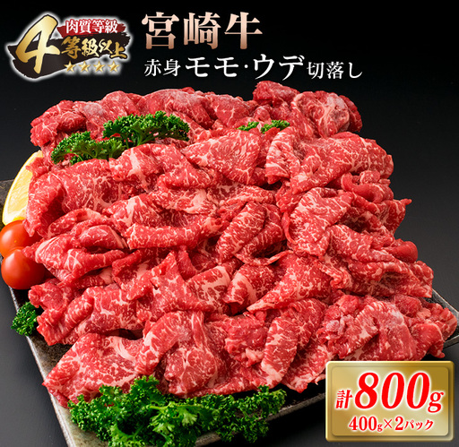 宮崎牛 赤身 モモ ウデ 切落し セット 計800g 牛肉 ビーフ 黒毛和牛 国産 ブランド牛 食品 もも うで 切り落とし 高級 贅沢 ご褒美 お祝い 記念日 人気 おすすめ カレー シチュー ハヤシライス 牛丼 おかず 冷凍 お取り寄せ グルメ 宮崎県 日南市 送料無料_DA46-25