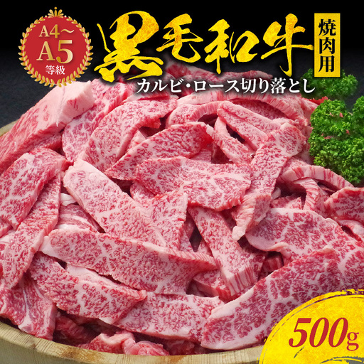 S001-026A_黒毛和牛 焼肉 カルビ ロース 切り落とし 500g A4 〜 A5 / ミシュランビブグルマン 獲得 黒毛和牛 焼肉用 ミックス 〜 等級 厚切り 牛肉 肉 牛 脂 旨い 霜降り サシ BBQ 肉丼 料理 たなか畜産 産地直送 冷凍 食品 お取り寄せ グルメ 熊本県 天草市 送料無料