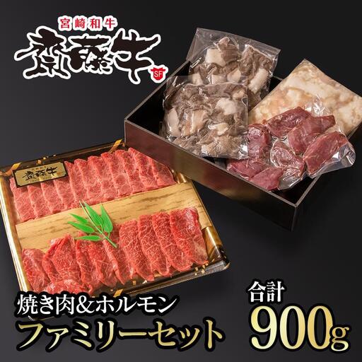 黒毛和牛「宮崎和牛 齋藤牛」 焼肉&ホルモン ファミリーセット900g[5-10a]