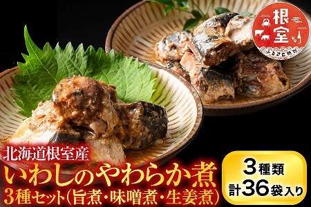 【北海道根室産】骨まで食べられる！いわしのやわらか煮3種セット(旨煮・味噌煮・生姜煮) B-09021