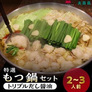 大昌園「特選もつ鍋セット・トリプルだし醤油2〜3人前/特製辛味調味料付き」 〔Cn108〕