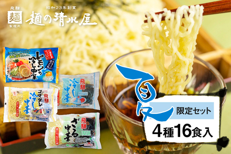《先行予約》【6～8月発送】ラーメン 麺の清水屋 夏季限定 セット 食べ比べ 4種 16食 麺の清水屋 夏 冷やし中華 ざる中華 ごまだれ 食べ比べ セット さっぱり 麺 常温 飛騨 老舗 簡単 [AL008-CP01] seas6