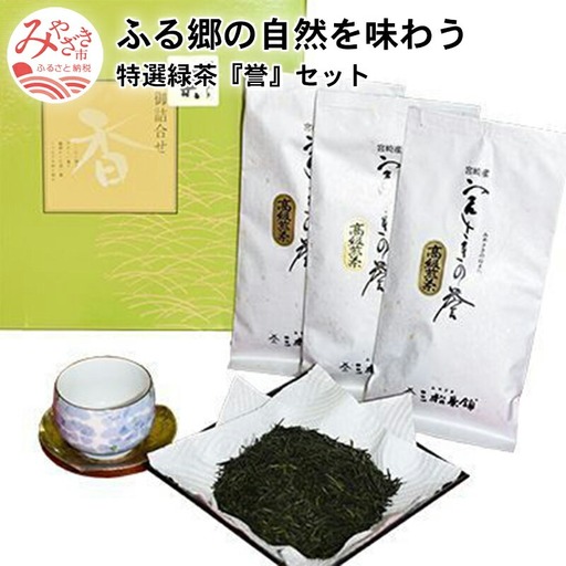 ふる郷の自然を味わう特選緑茶『誉』セット 緑茶 お茶 茶葉 お茶の葉 さえみどり やぶきた 常温 土産 お土産 手土産 贈答 贈り物 ギフト グルメ お取り寄せ